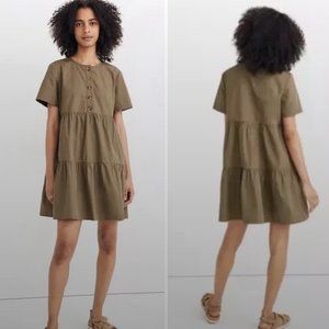 Madewell Green Tiered Button Front Mini Dress M